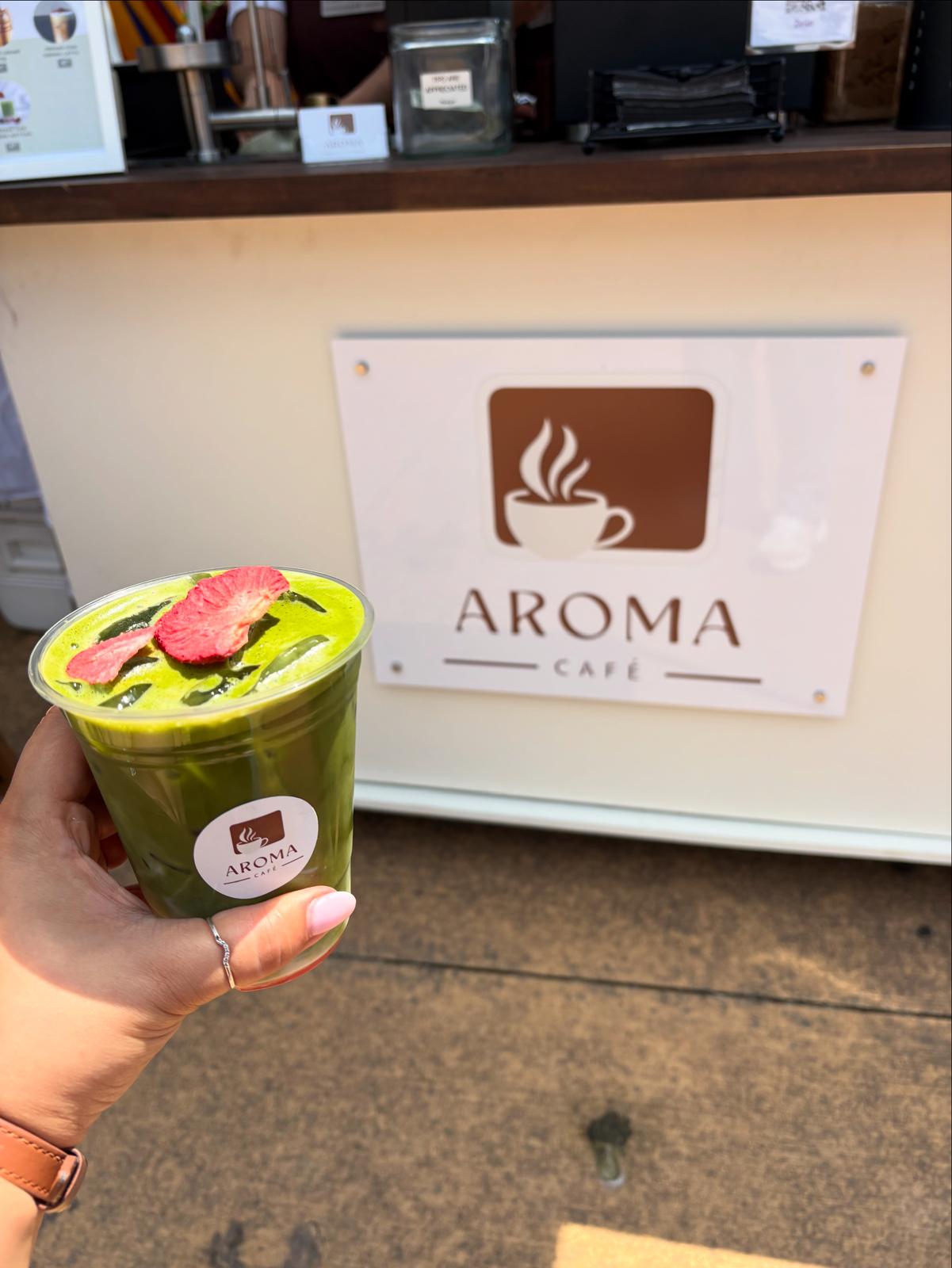 Strawberry matcha with Aroma signage